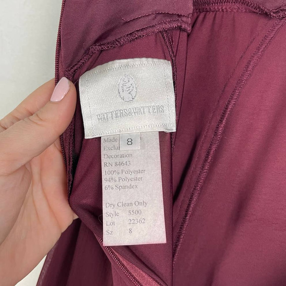 Watters & Watters Wine Red Chiffon Darcie Gown Spaghetti Strap Maxi Layered SZ 8 - Picture 13 of 15